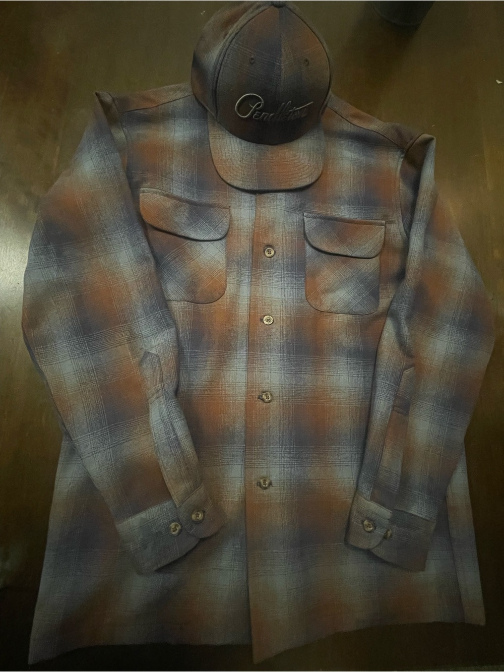 Pendleton Original Board Shirt Men’s Medium Brown Blue Plaid Wool Flannel